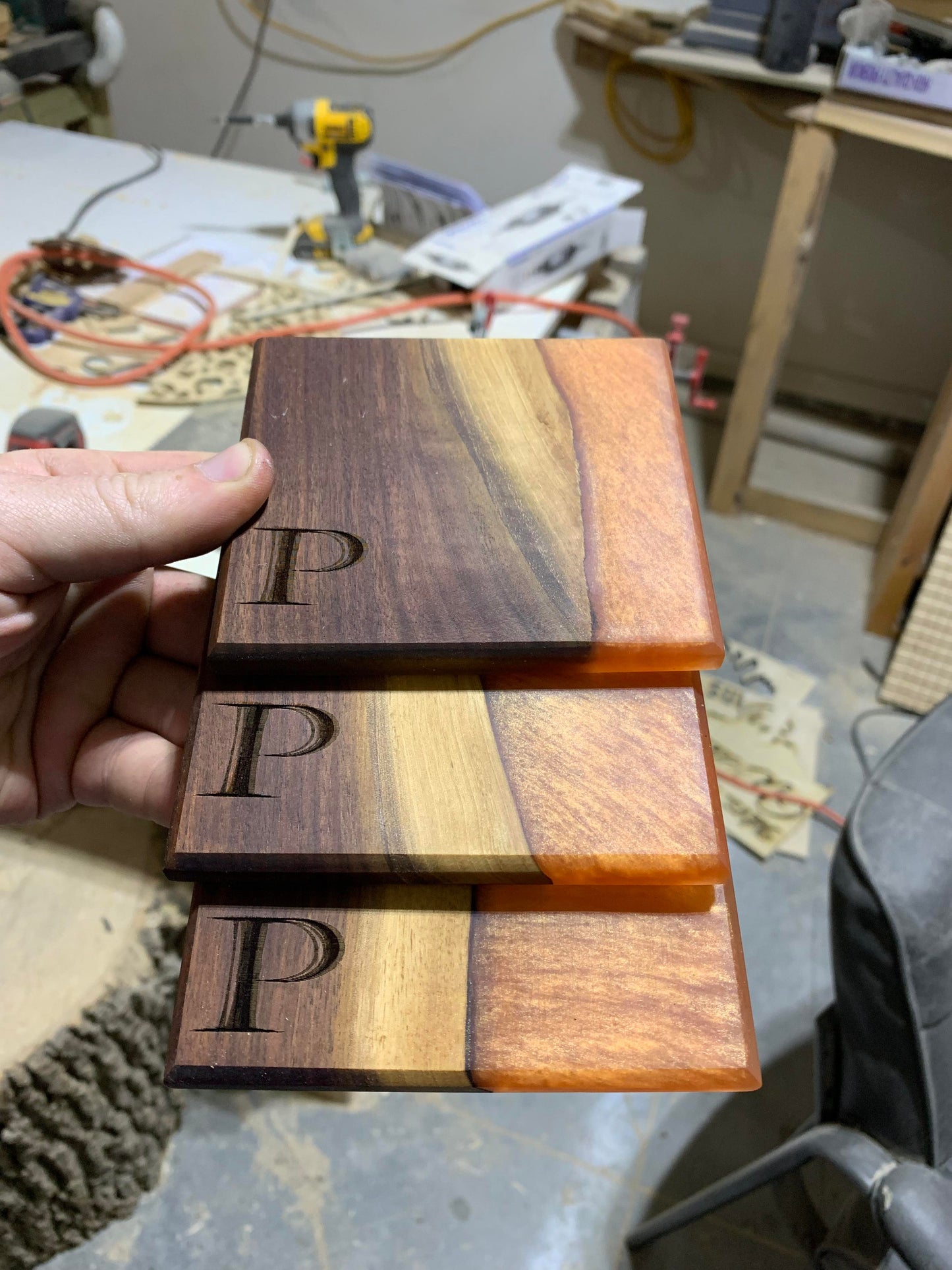 4pc Epoxy/Hardwood Coaster set