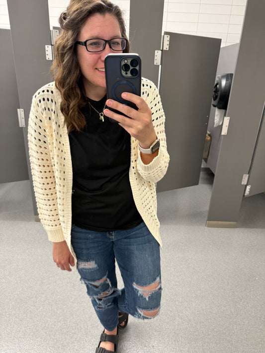 Openwork Open Front Cardigan