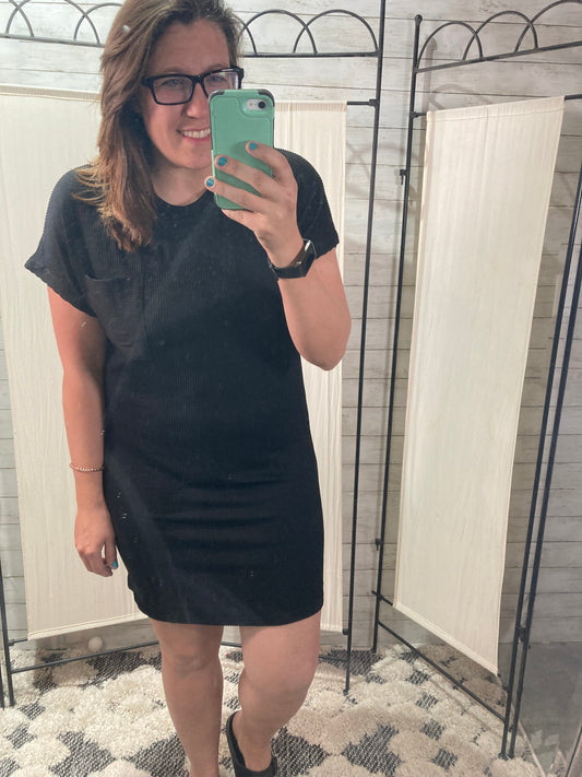 Ribbed Striped Short Sleeve Mini Tee Dress